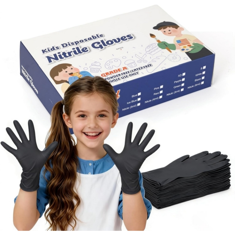 Latex Disposable Glove - Детские черные нитриловые одноразовые перчатки для